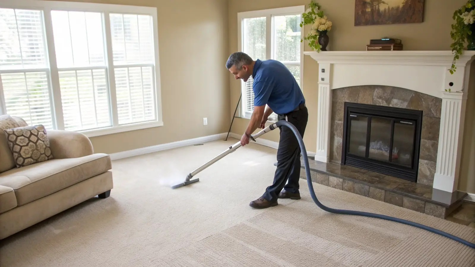 Carpet Cleaning pro at work on a home project