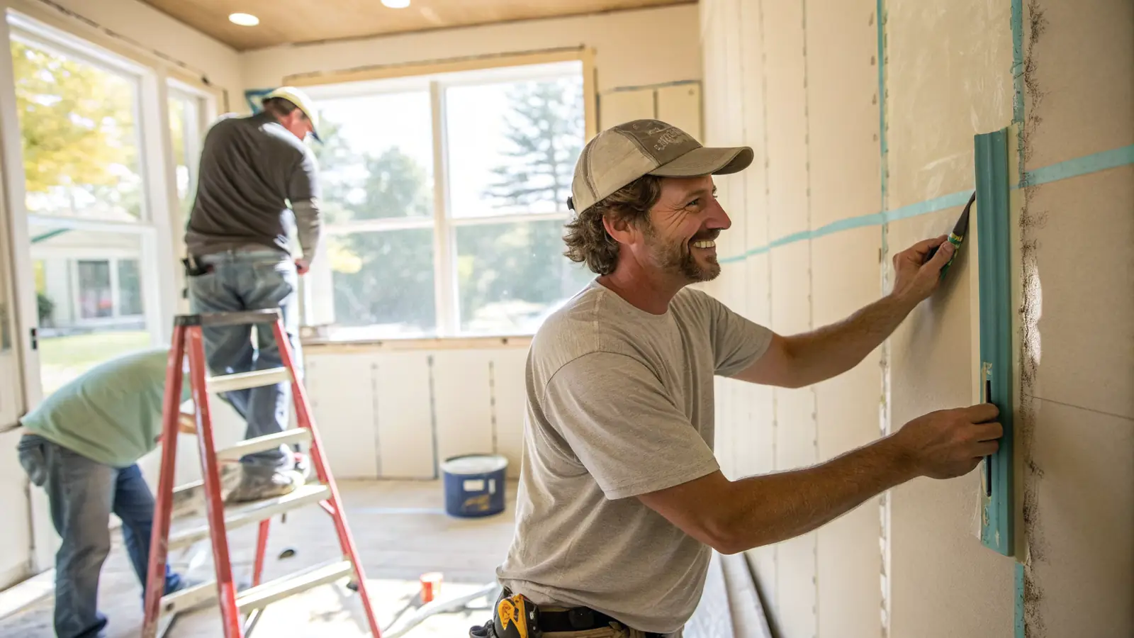Drywall pro at work on a home project