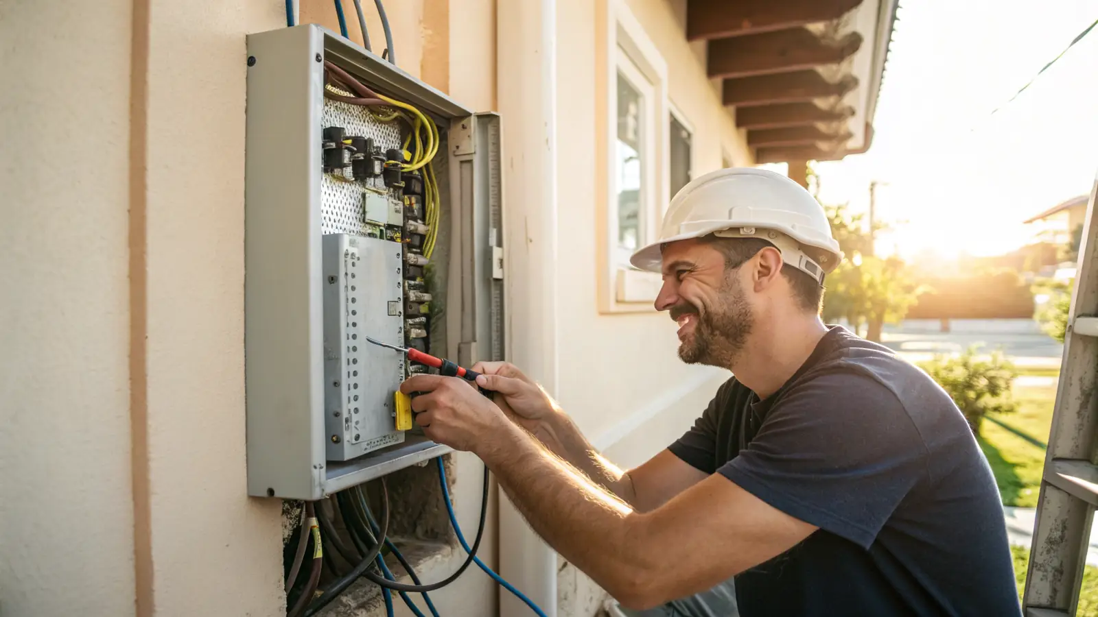 Electrician pro at work on a home project
