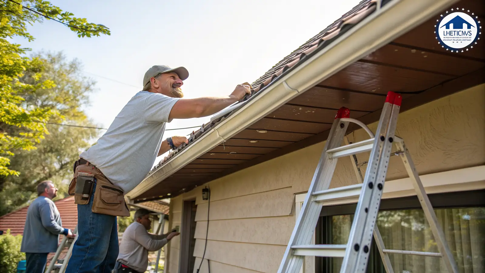 Gutters pro at work on a home project