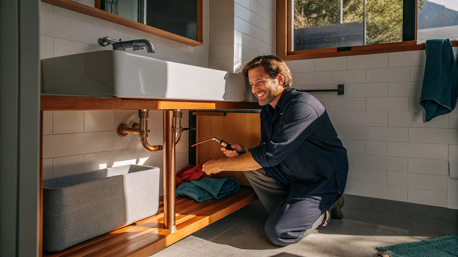 Plumbing pro at work on a home project