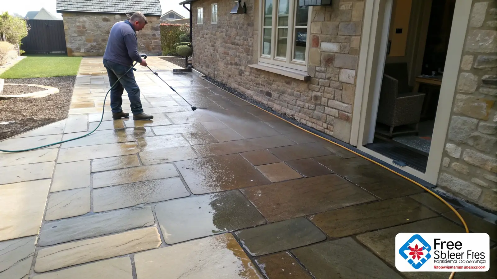Pressure Washing pro at work on a home project